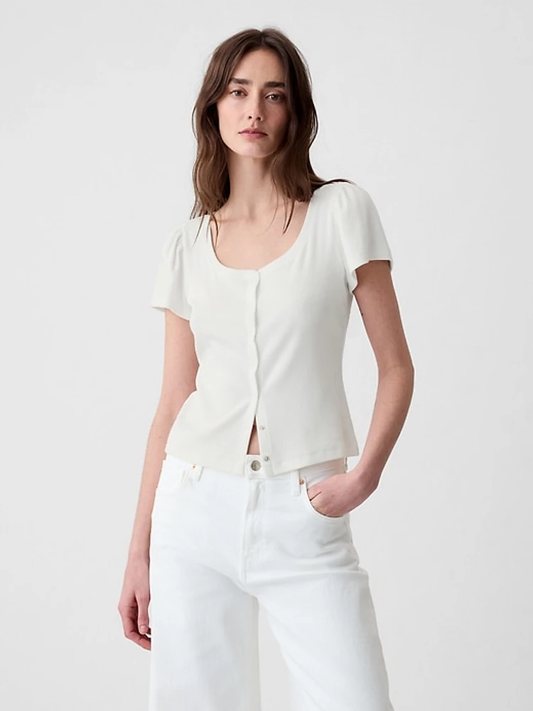 Modern Rib Cropped Cardigan Shirt