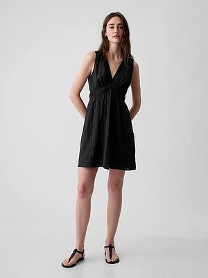 Textured Crinkle Empire Waist Mini Dress