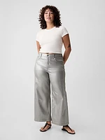 High Rise Stride Metallic Wide-Leg Ankle Jeans