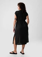 Crinkle Gauze Belted Midi Dress