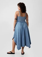 Denim Handkerchief Hem Midi Dress