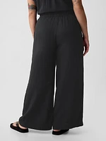 Mid Rise Crinkle Gauze Wide-Leg Pants