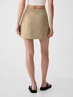 Linen-Cotton Wrap Mini Skirt