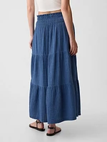 Crinkle Gauze Denim Maxi Skirt