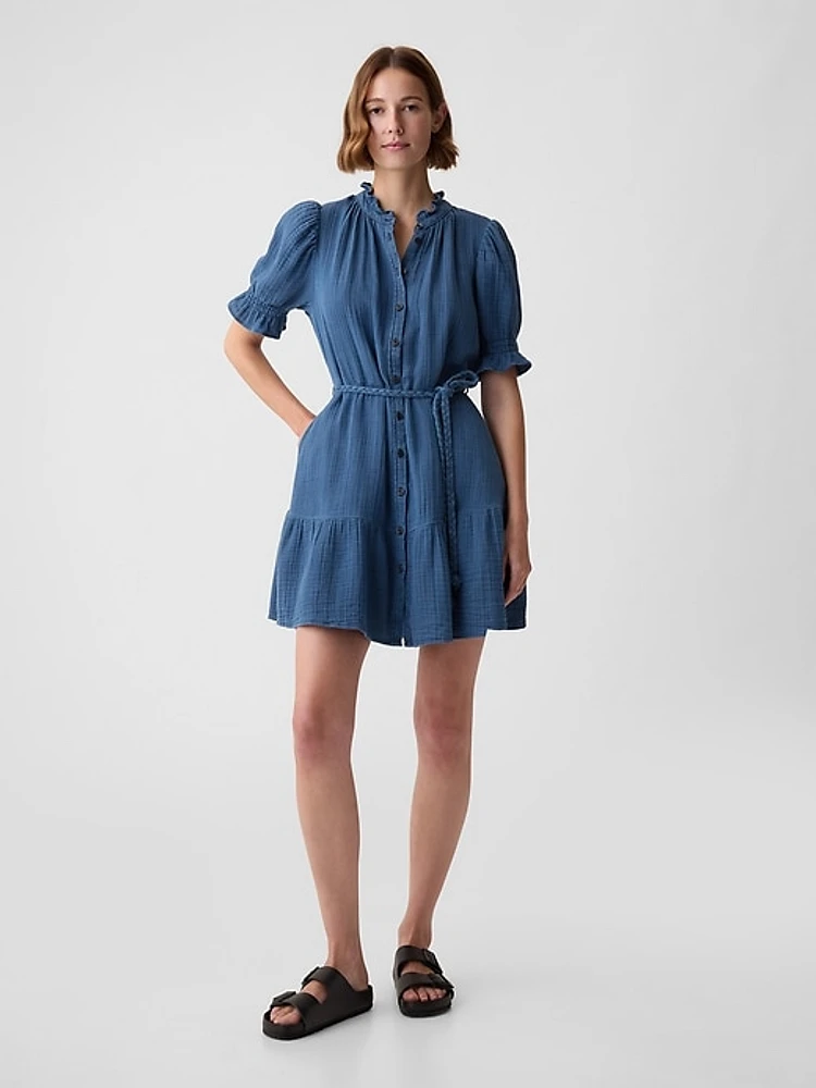 Crinkle Gauze Denim Mini Dress