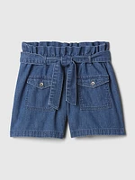 Kids High Rise Paperbag Denim Shorts