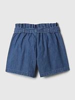 Kids High Rise Paperbag Denim Shorts