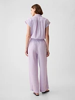 Mid Rise Crinkle Gauze Wide-Leg Pants