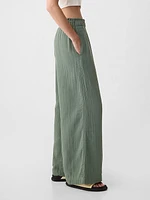 Mid Rise Crinkle Gauze Wide-Leg Pants