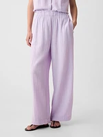 Mid Rise Crinkle Gauze Wide-Leg Pants