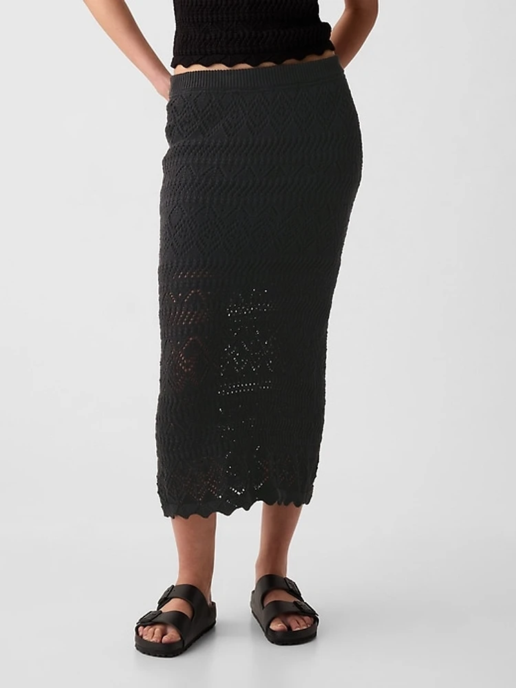 Crochet Pull-On Midi Skirt