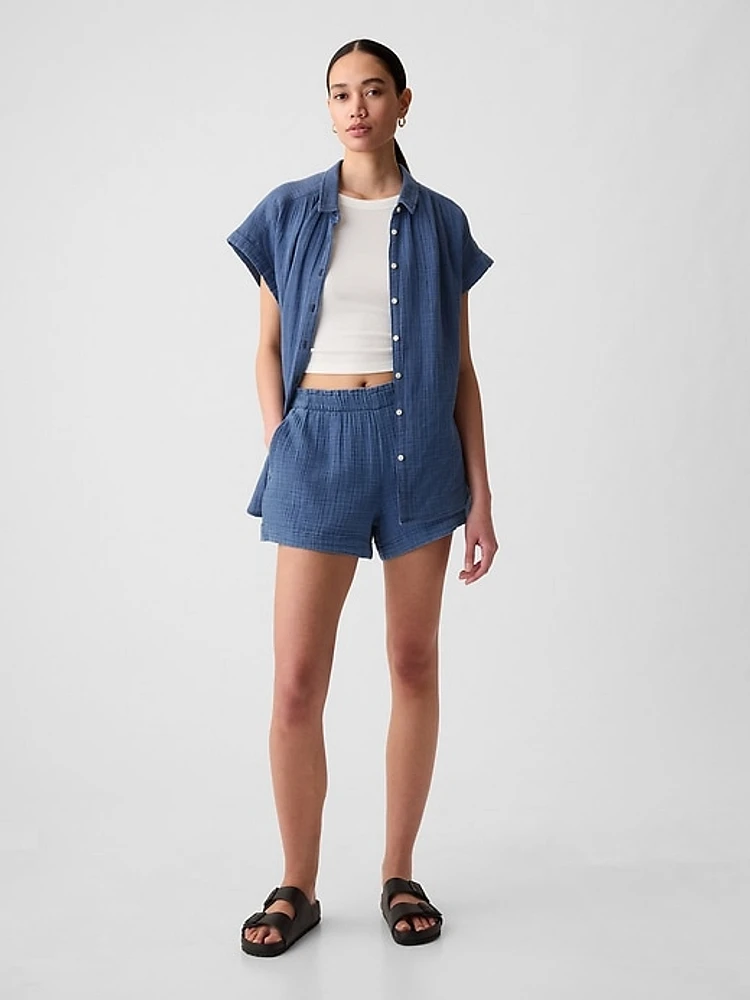 Crinkle Gauze Denim Easy Shorts