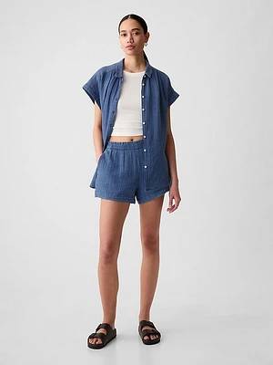 Crinkle Gauze Denim Easy Shorts