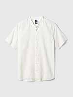 Linen-Cotton Collarless Shirt