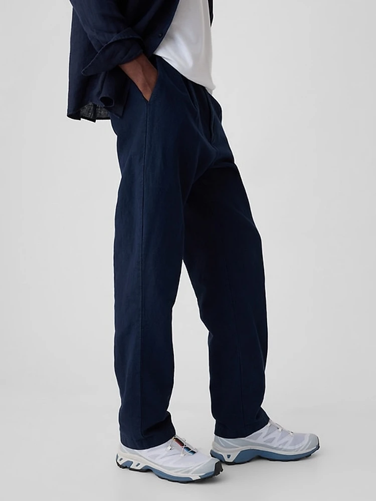 Linen-Cotton Pleated Trousers