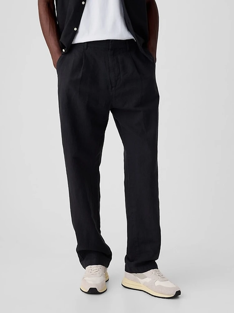 Linen-Cotton Pleated Trousers