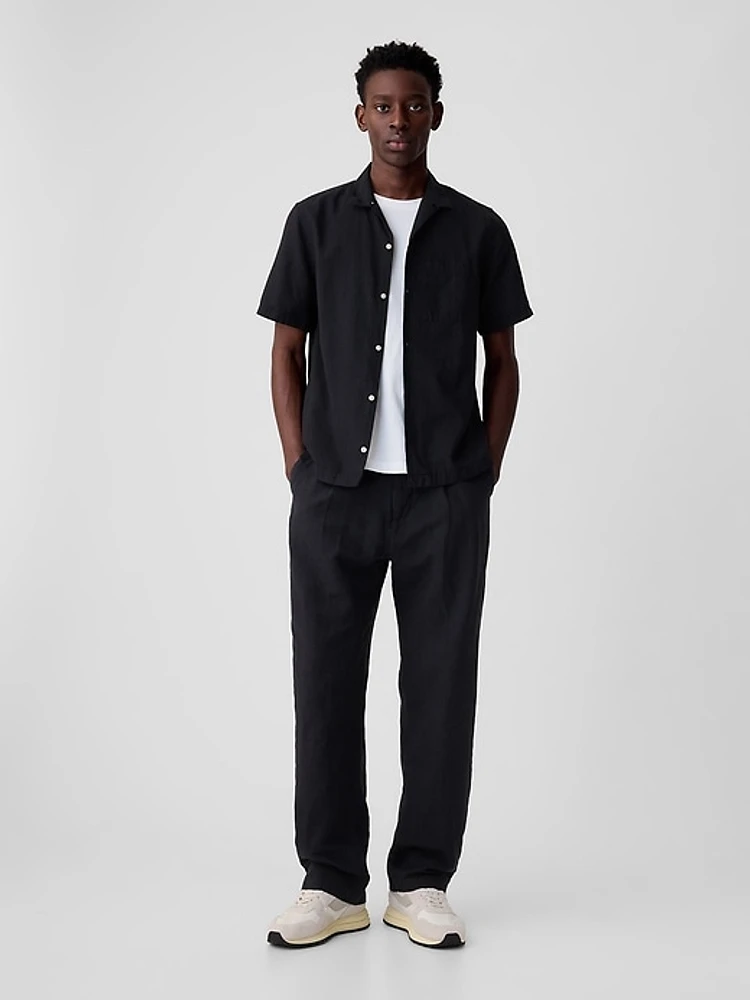 Linen-Cotton Pleated Trousers