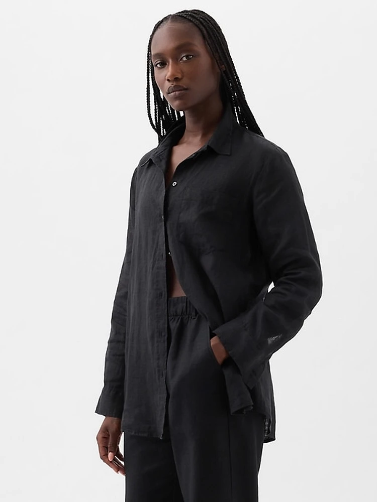 Pleated Satin Boyfriend Shirt