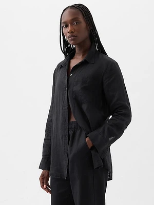 Pleated Satin Boyfriend Shirt