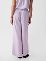 Mid Rise Crinkle Gauze Wide-Leg Pants