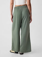 Mid Rise Crinkle Gauze Wide-Leg Pants