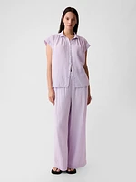 Mid Rise Crinkle Gauze Wide-Leg Pants