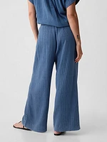 High Rise Crinkle Gauze Wide-Leg Pants