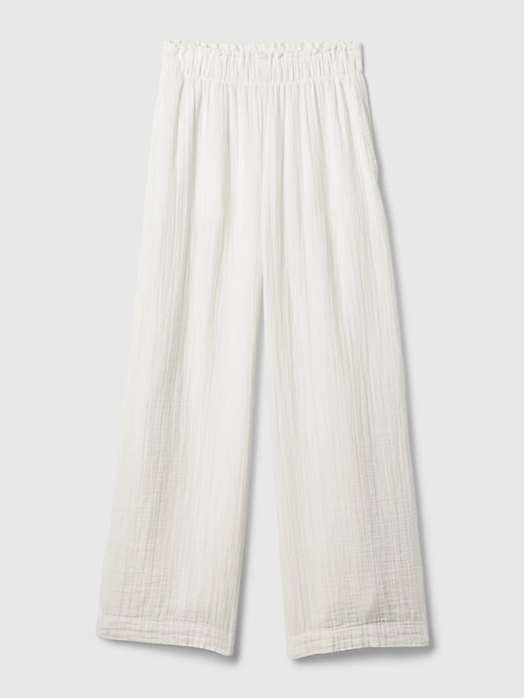 Mid Rise Crinkle Gauze Wide-Leg Pants