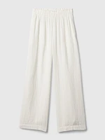 Mid Rise Crinkle Gauze Wide-Leg Pants