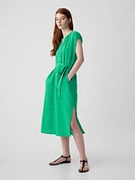 Crinkle Gauze Belted Midi Dress