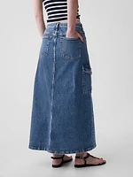 Denim Double Cargo Maxi Skirt