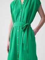 Crinkle Gauze Belted Midi Dress