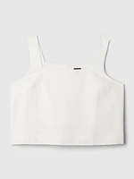 Linen-Blend Button-Back Cropped Tank Top