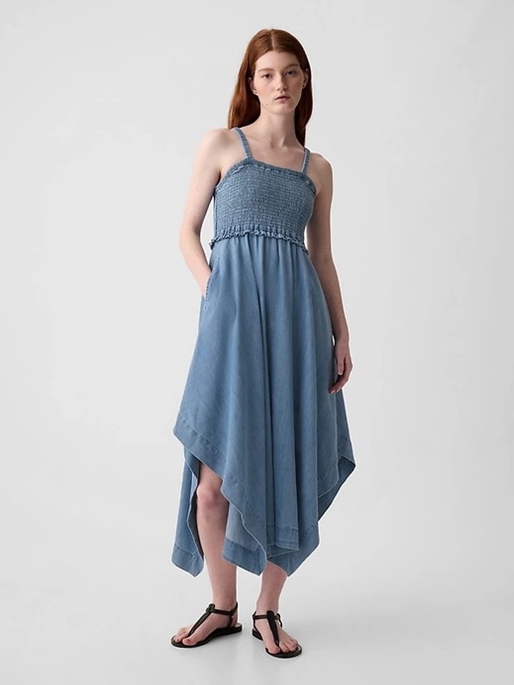 Denim Handkerchief Hem Midi Dress