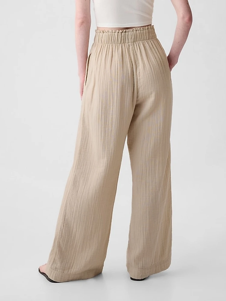 Mid Rise Crinkle Gauze Wide-Leg Pants