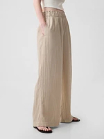 Mid Rise Crinkle Gauze Wide-Leg Pants