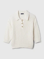 Linen-Cotton Textured Polo Sweater