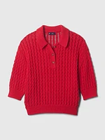 Linen-Cotton Textured Polo Sweater