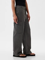 Mid Rise Loose Khaki Cargo Pants