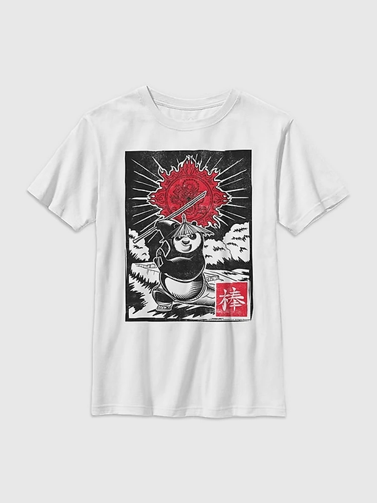 Kids Kung Fu Panda Woodcut Graphic Tee