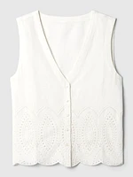 Linen-Blend Eyelet Vest