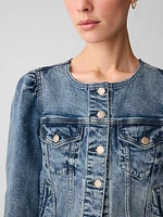 Collarless Cropped Icon Denim Jacket