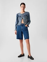 Collarless Cropped Icon Denim Jacket