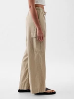 Mid Rise Linen-Cotton Pull-On Cargo Pants