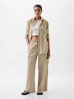 Mid Rise Linen-Cotton Pull-On Cargo Pants