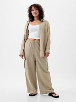 Mid Rise Linen-Cotton Pull-On Cargo Pants