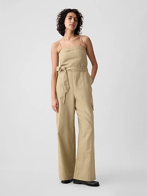 Linen-Cotton Cargo Jumpsuit