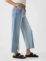 High Rise Stride Metallic Wide-Leg Ankle Jeans