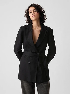 Linen-Cotton Belted Blazer