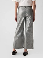 High Rise Stride Metallic Wide-Leg Ankle Jeans